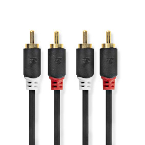 CABW24200AT100 Stereo-audiokabel | 2x rca male | 2x rca male | verguld | 10.0 m | rond | antraciet | doos