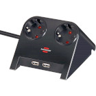 BN-1153500222 Desktop power 2-weg stekkerdoos voor op tafel met rubberen voetjes en 2-weg usb 1,80 m zwart gepolij