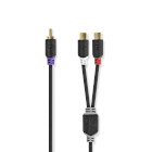 CABW24010AT02 Subwoofer-kabel | rca male | 2x rca female | verguld | 0.20 m | rond | 4.0 mm | antraciet | doos