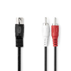 CAGL20200BK10 Din-audiokabel | din 5-pins male | 2x rca male | vernikkeld | 1.00 m | rond | pvc | zwart | label