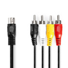 CAGL20400BK10 Din-audiokabel | din 5-pins male | 4x rca male | vernikkeld | 1.00 m | rond | pvc | zwart | label