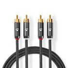 CATB24200GY10 Stereo-audiokabel | 2x rca male | 2x rca male | verguld | 1.00 m | rond | grijs / gun metal grijs | 