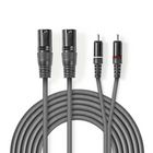 COTH15210GY30 Gebalanceerde audiokabel | 2x xlr 3-pins male | 2x rca male | vernikkeld | 3.00 m | rond | pvc | don