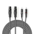 COTH15230GY30 Gebalanceerde audiokabel | 2x xlr 3-pins female | 2x rca male | vernikkeld | 3.00 m | rond | pvc | d