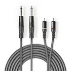 COTH23320GY30 Stereo-audiokabel | 2x 6,35 mm male | 2x rca male | vernikkeld | 3.00 m | rond | donkergrijs | karto