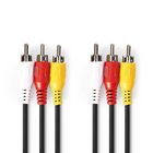 CVGP24300BK100 Composiet videokabel | 3x rca male | 3x rca male | vernikkeld | 480p | 10.0 m | rond | pvc | zwart |