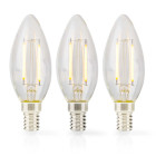LBFE14C351P3 Led-filamentlamp e14 | kaars | 2 w | 250 lm | 2700 k | warm wit | retrostijl | 3 stuks | doorzichtig