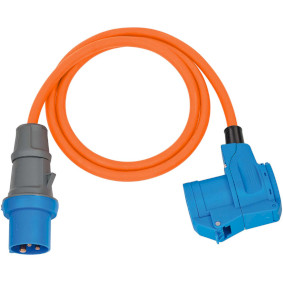 1132920525 Cee verloopkabel camping 1,5m kabel in oranje (cee stekker en hoekkoppeling incl. veiligheidscontact