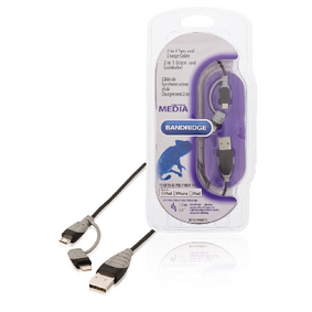BBM39400B10 2-in-1 data en oplaadkabel usb a male - micro-b male 1.00 m zwart + lightning-adapter