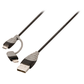 BBM39400B10 2-in-1 data en oplaadkabel usb a male - micro-b male 1.00 m zwart + lightning-adapter