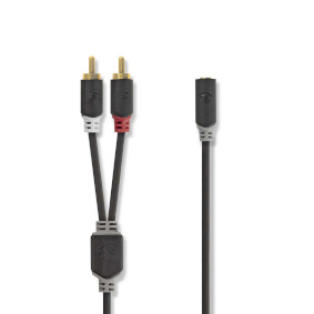 CABW22255AT02 Stereo-audiokabel | 2x rca male | 3,5 mm female | verguld | 0.20 m | rond | antraciet | doos