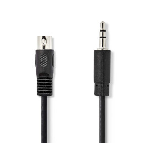 CAGL20100BK20 Din-audiokabel | din 5-pins male | 3,5 mm male | vernikkeld | 2.00 m | rond | pvc | zwart | label