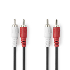 CAGL24200BK100 Stereo-audiokabel | 2x rca male | 2x rca male | vernikkeld | 10.0 m | rond | rood / wit | label