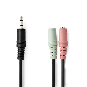 CAGP22150BK02 Stereo-audiokabel | 3,5 mm male | 2x 3,5 mm female | vernikkeld | 0.20 m | rond | zwart | envelop