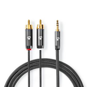 CATB22200GY10 Stereo-audiokabel | 3,5 mm male | 2x rca male | verguld | 1.00 m | rond | grijs / gun metal grijs | 