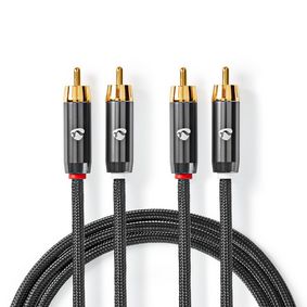 CATB24200GY20 Stereo-audiokabel | 2x rca male | 2x rca male | verguld | 2.00 m | rond | grijs / gun metal grijs | 