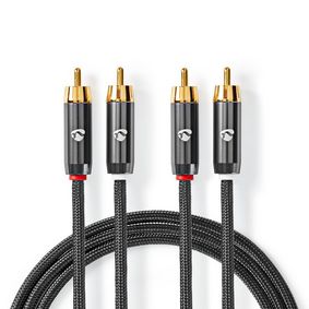 CATB24200GY50 Stereo-audiokabel | 2x rca male | 2x rca male | verguld | 5.00 m | rond | grijs / gun metal grijs | 