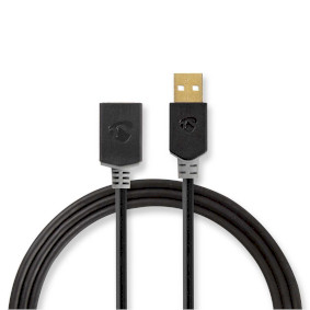 CCBW60010AT30 Usb-kabel | usb 2.0 | usb-a male | usb-a female | 480 mbps | verguld | 3.00 m | rond | pvc | antraci