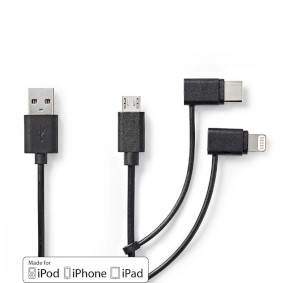 CCGP60620BK10 3-in-1-kabel | usb 2.0 | usb-a male | apple lightning 8-pins / usb micro-b male / usb-c™ male 