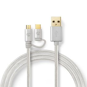 CCTB60610AL10 2-in-1-kabel | usb 2.0 | usb-a male | usb micro-b male / usb-c™ male | 480 mbps | 1.00 m | ver