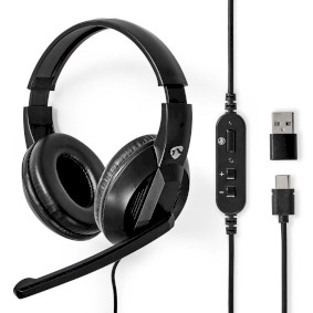 CHSTU210BK Pc-headset | over-ear | stereo | usb type-a / usb type-c™ | inklapbare microfoon | zwart