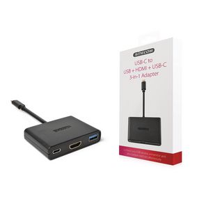 CN-365 Adapter USB-C Male - USB A Female / USB-C Female / HDMI Female Zwart