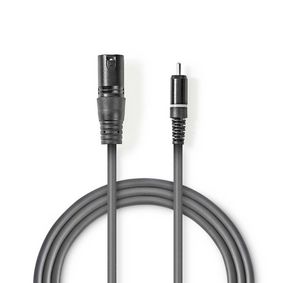 COTH15205GY15 Ongebalanceerde audiokabel | xlr 3-pins male | rca male | vernikkeld | 1.50 m | rond | pvc | donkerg