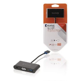 KNC64760E02 USB 3.1 Adapter USB-C Male - USB A Female / USB-C Female / VGA Female 15-Pins Antraciet