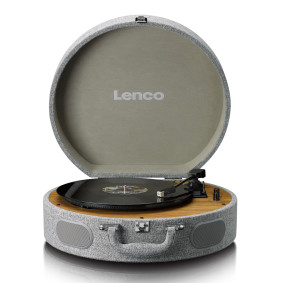 LS-66GY Houten retro platenspeler met ingebouwde speakers, bluetooth® en at3600l cassette grijs
