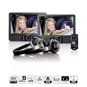 MES-415 9 inch dvd dubbel scherm met beugels en hoofdtelefoon zwart