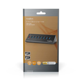 UHUBUP3810BK Usb-hub | usb micro-b female | usb-a female | 8-poorts poort(en) | qc3.0 / usb 3.2 gen 1 | netvoedin