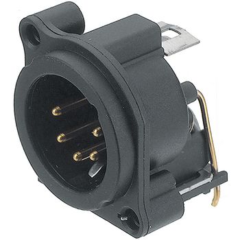 NTR-NC5MAH Xlr panel-mount male receptacle 5 a horizontaal / pcb mounting zwart