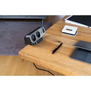 1153580210 Estilo duplex stekkerdoos met overspanningsbeveiliging, 1x usb c, 1x usb a, 9x stopcontacten, zilver Product foto