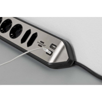 1153590610 Estilo 6-voudige hoek-stopcontactstrip met hoogwaardig rvs-oppervlak voor keuken en kantoor (bureaus Product foto