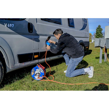 1182470100 Cee-kabelhaspel met 23+2m rn-kabel in oranje (camping kabelhaspel met cee-hoekkoppeling incl. stekke Product foto