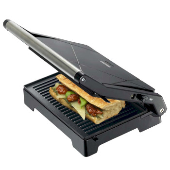 16240111 Panini grill en contactgrill met antiaanbaklaag en oververhittingsbeveiliging 1000w zwart Product foto