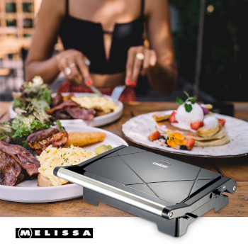 16240111 Panini grill en contactgrill met antiaanbaklaag en oververhittingsbeveiliging 1000w zwart Product foto
