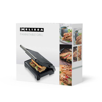 16240111 Panini grill en contactgrill met antiaanbaklaag en oververhittingsbeveiliging 1000w zwart Verpakking foto