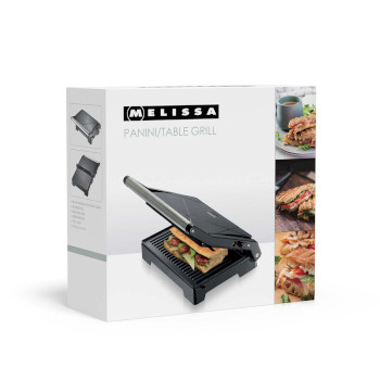 16240111 Panini grill en contactgrill met antiaanbaklaag en oververhittingsbeveiliging 1000w zwart Verpakking foto