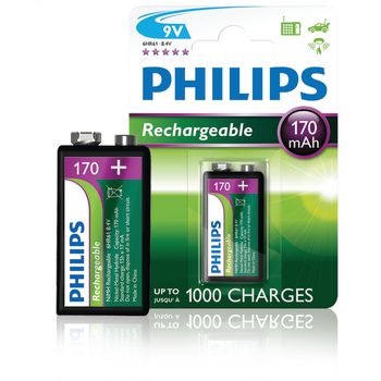 9VB1A17/10 Philips rechargeables battery 9v, 170 mah nickel-metal hydride 1-blister