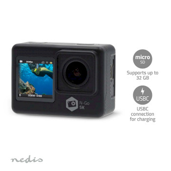 ACAM71BK Action cam | dubbel scherm | 5k@30fps | 16 mpixel | waterbestendig tot: 30.0 m | 80 min | wi-fi | ap Product foto