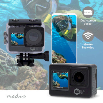 ACAM71BK Action cam | dubbel scherm | 5k@30fps | 16 mpixel | waterbestendig tot: 30.0 m | 80 min | wi-fi | ap Product foto