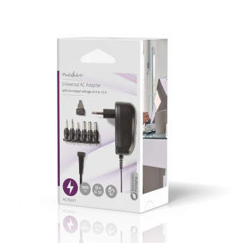ACPA001 Universele ac-stroomadapter | 12 w | 3 - 12 v dc | 1.80 m | 2.0 a | 6 plug(s) | zwart Verpakking foto