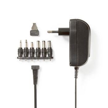 ACPA002 Universele ac-stroomadapter | 18 w | 3 - 12 v dc | 1.80 m | 1.5 / 2.1 a | 6 plug(s) | zwart