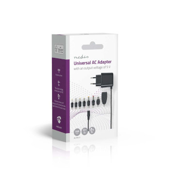 ACPA111 Universele ac-stroomadapter | 12.5 w | 5 v dc | 1.60 m | 2.5 a | 8 plug(s) | zwart Verpakking foto