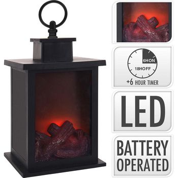 ADA100060 Lantern fireplace | led | 24 cm | timer | battery operated