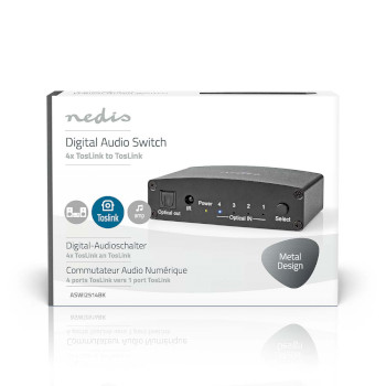 ASWI2514BK Digitale audio-switch | 4-wegs | input: dc power / 4x toslink | output: toslink female | afstandsbed  foto
