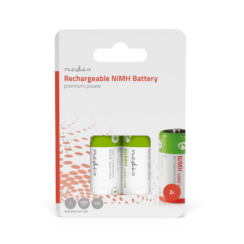 BANM40HR142B Oplaadbare nimh-batterij c | 1.2 v dc | 4000 mah | voorgeladen | 2-blister | hr14 | groen / rood