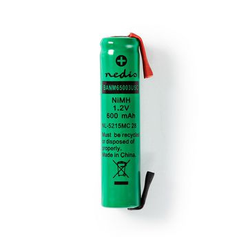 BANM65003USC Oplaadbare nimh-batterij | 1.2 v dc | oplaadbaar | 600 mah | voorgeladen | 1-polybag | n/a | soldeer