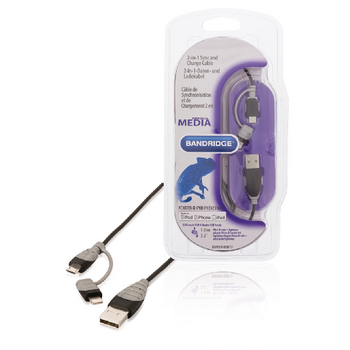BBM39400B10 2-in-1 data en oplaadkabel usb a male - micro-b male 1.00 m zwart + lightning-adapter